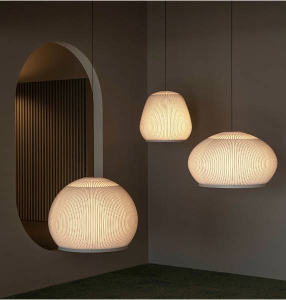 Knit Pendant, Round 45 cm ø, Stretch Knit Material over Polymer Orb, 33.6W, LED, Dim