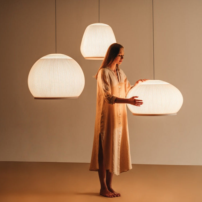 Knit Pendant, Round 45 cm ø, Stretch Knit Material over Polymer Orb, 33.6W, LED, Dim