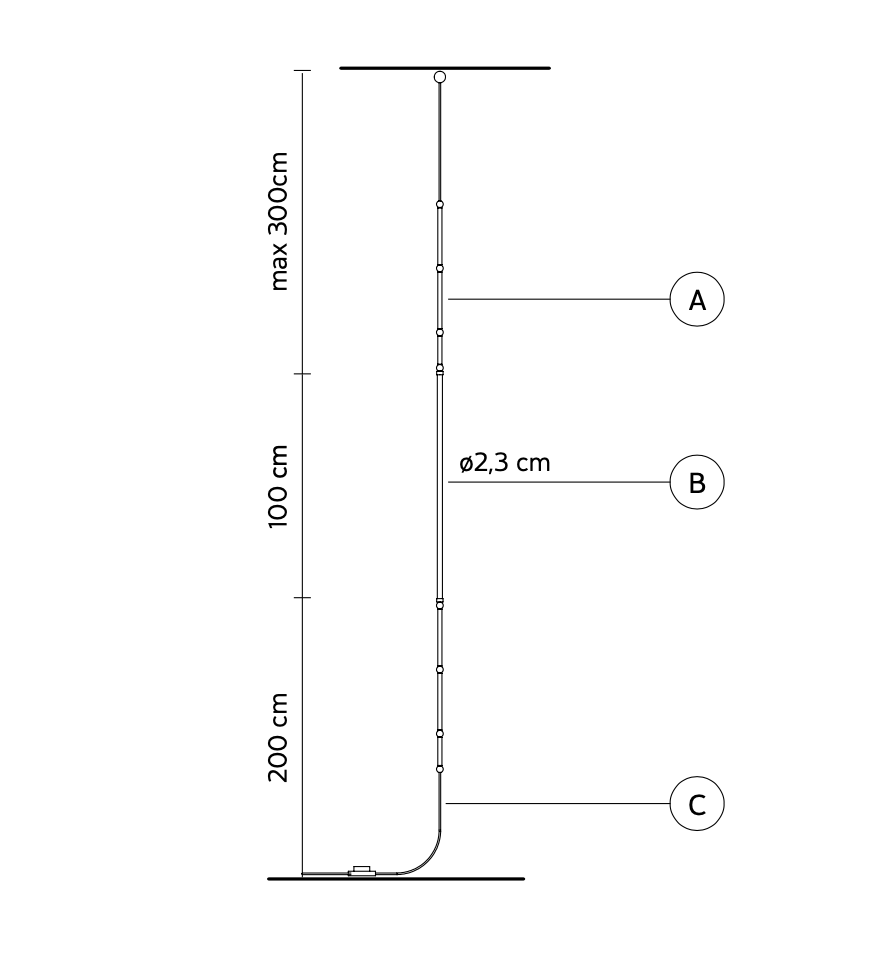 Leda Floor or Wall or Pendant Lamp, LED, Foot Dimmer, Plug In, IP20