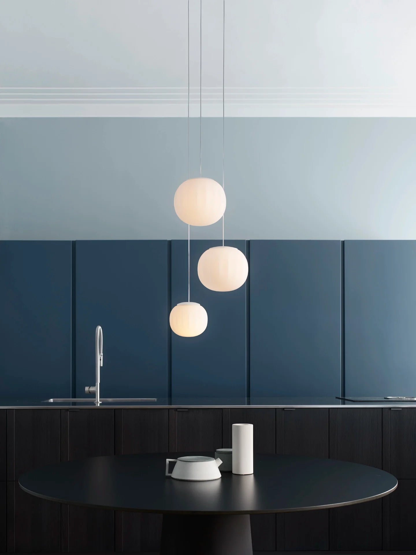 Lita Pendant, 42 cm, White Glass with Ash Wood Cap, E27, IP20