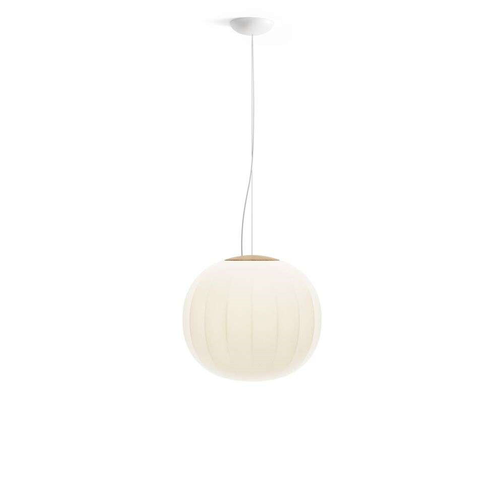 Lita Pendant, 42 cm, White Glass with Ash Wood Cap, E27, IP20