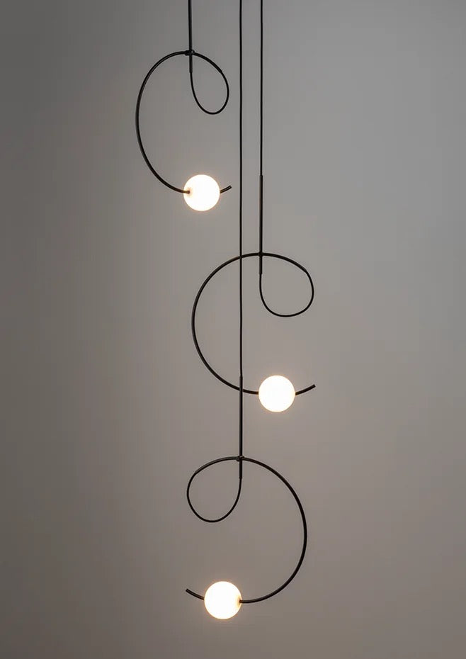 Loop Pendant, 6 Light Cluster, White Glass with Black, LED, Triac Dim, IP20