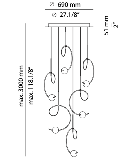 Loop Pendant, 6 Light Cluster, White Glass with Black, LED, Triac Dim, IP20