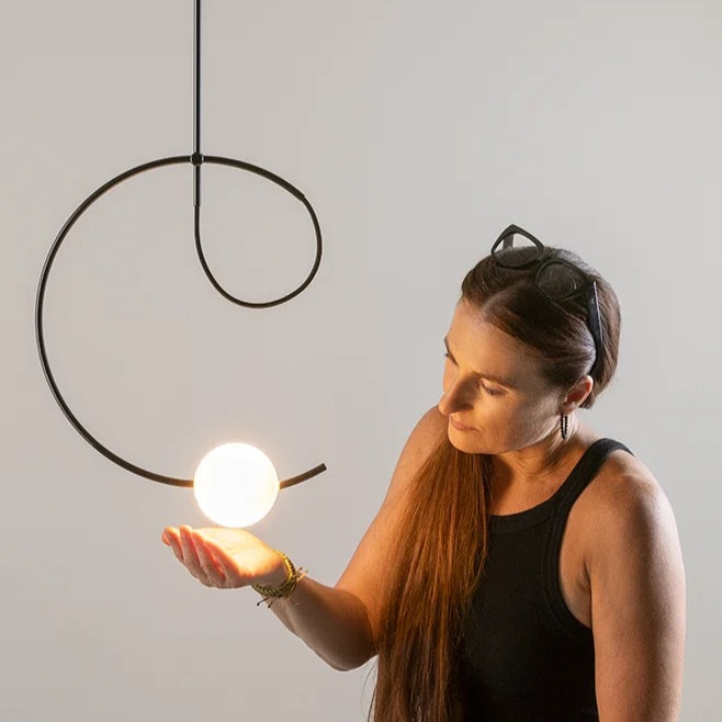 Loop Pendant, White Glass with Black, LED, Surface Mount, Triac Dim, IP20