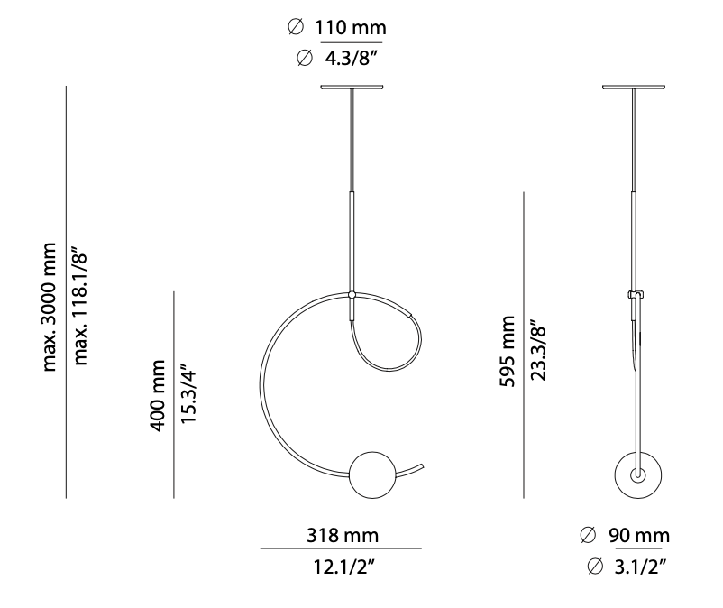 Loop Pendant, White Glass with Gold, LED, Recessed Mount, Triac Dim, IP20