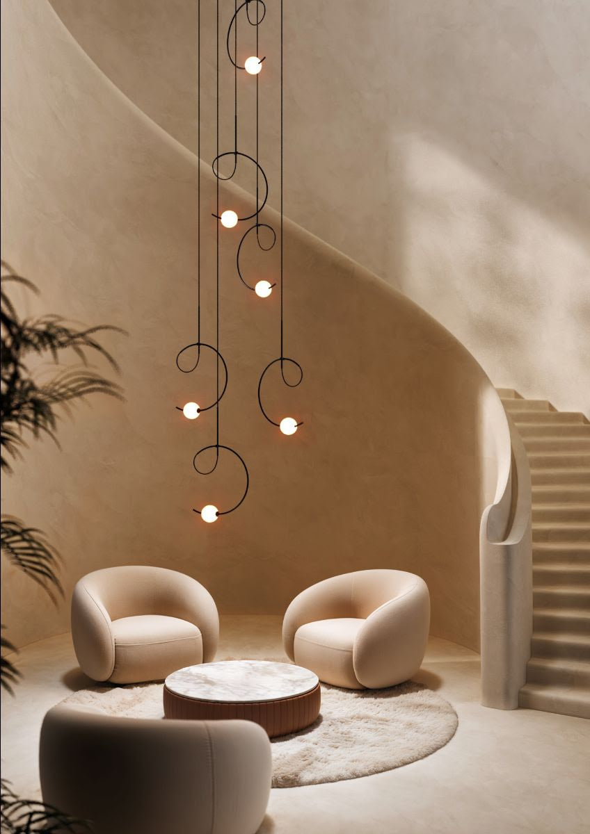 Loop Pendant, Triple Cluster, White Glass with Gold, LED, Triac Dim, IP20