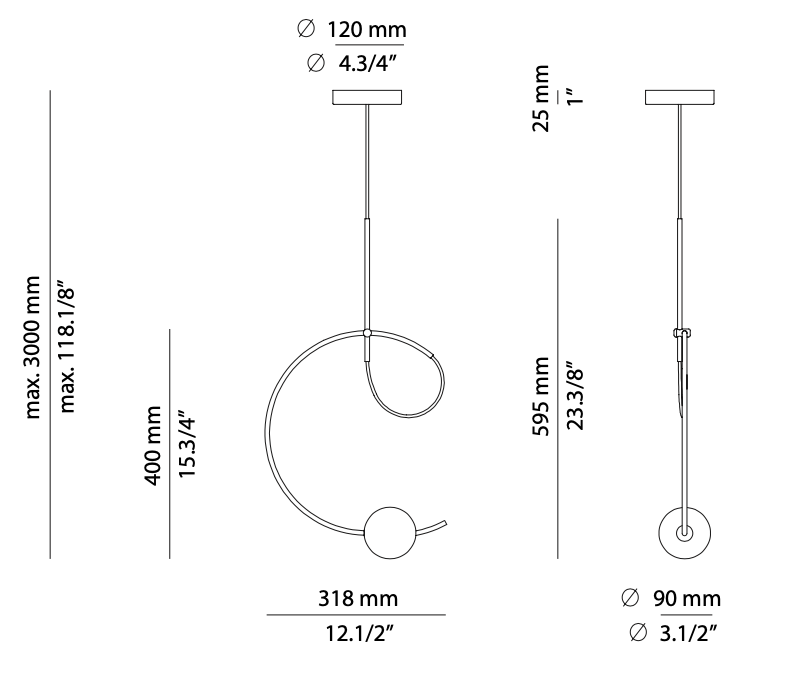 Loop Pendant, White Glass with Black, LED, Surface Mount, Triac Dim, IP20