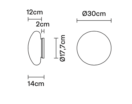 Lumi Crescent Ceiling, 30 cm, White Glass, E27, IP20