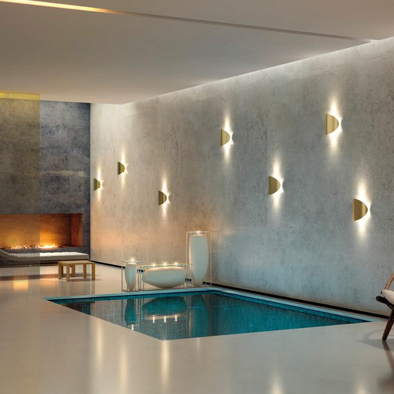 Lune Wall Light, Satin Gold, LED, Triac Dim, IP65 Indoor