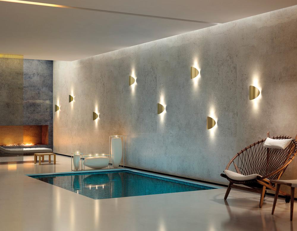 Lune Wall Light, Satin Gold, LED, Triac Dim, IP65 Indoor