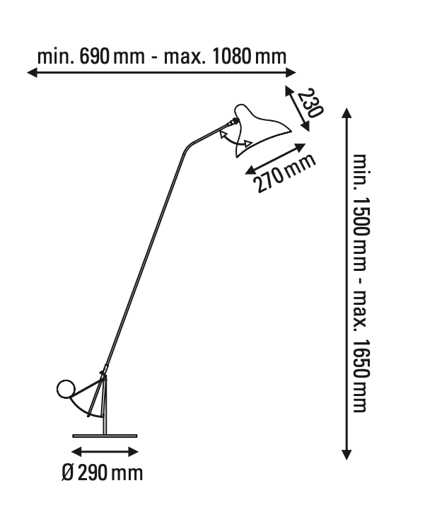 Mantis BS1 B Adjustable Floor Lamp with Round Base, Black, E14, On/Off, IP20
