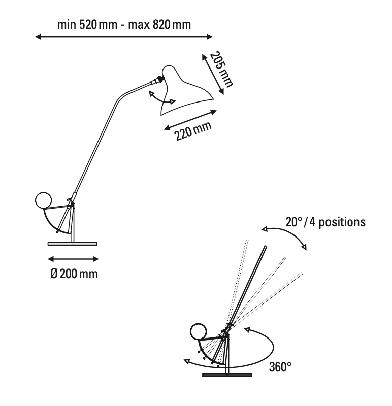 Mantis BS3 Adjustable Table Lamp, Black, E14, On/Off, IP20