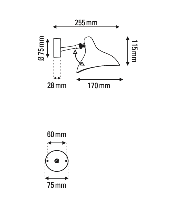 Mantis BS5 Adjustable Mini Wall, Black, LED, On/Off, IP20