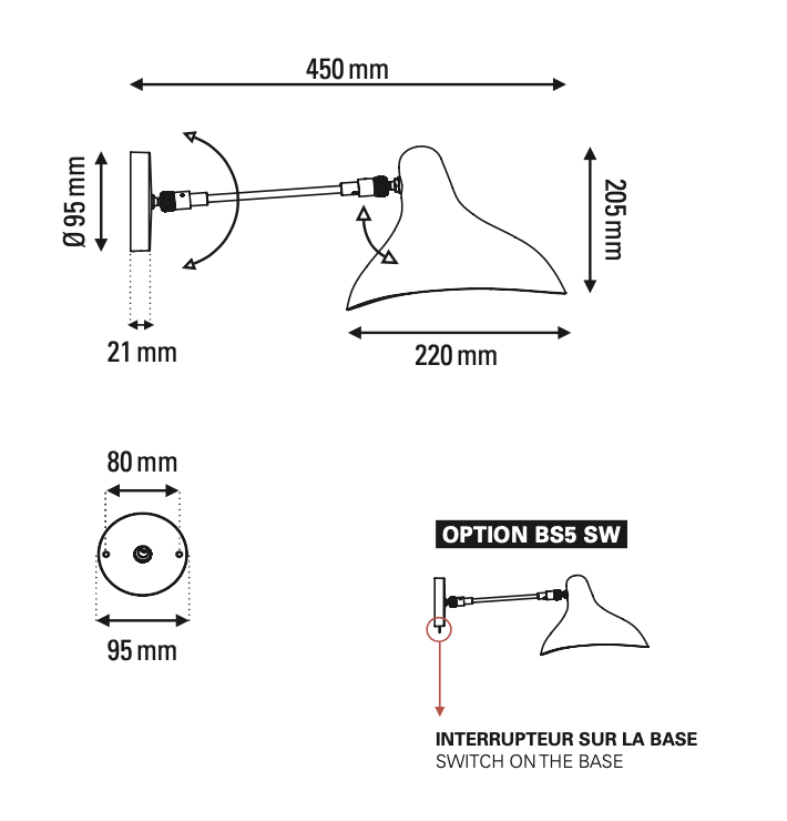 Mantis BS5 Adjustable Standard Wall, Black, E14, IP20