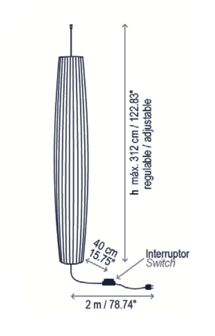 Maxi Pendant, 190 cm, White Ribbons, E27, Floor Switch, Plugs In, IP20