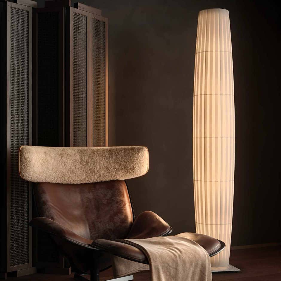 Maxi Floor Lamp, Cream Ribbons, E27, Floor Switch Dim, IP20