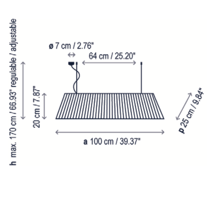 Mei Linear Pendant, 100 cm, Cotton Fabric, E27, IP20
