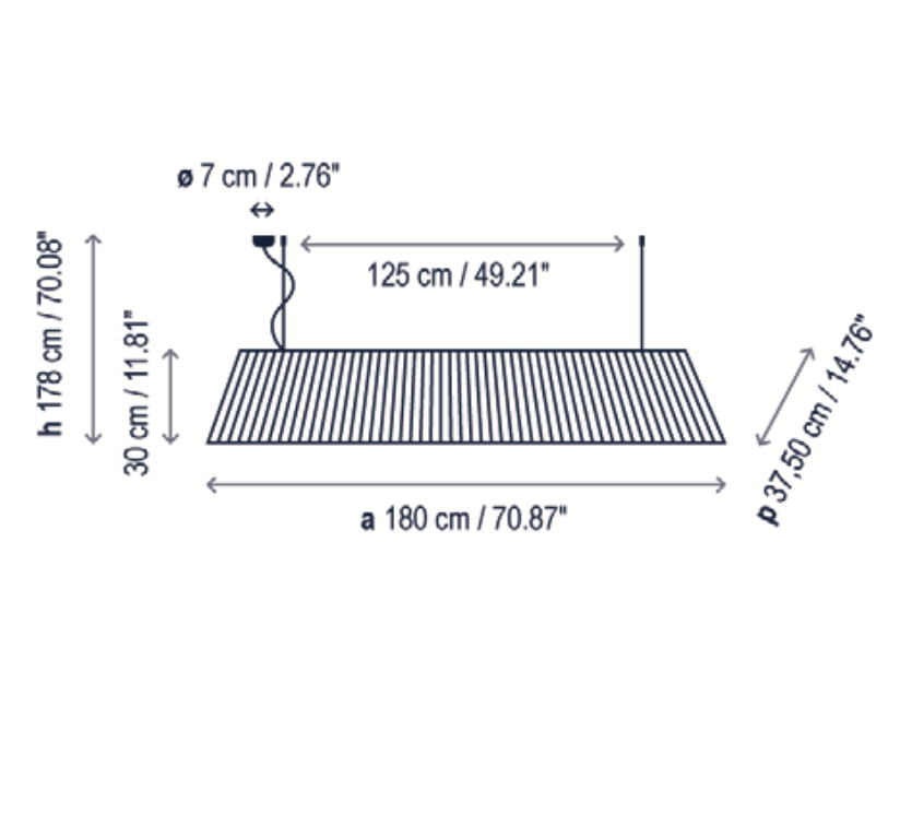 Mei Linear Pendant, 180 cm, Cotton Fabric, E27, IP20