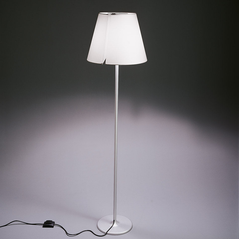 Melampo Reading Floor Lamp, Aluminium with Grey Silk Shade, E27, IP20