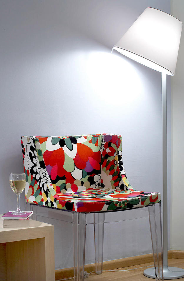 Melampo Reading Floor Lamp, Aluminium with Grey Silk Shade, E27, IP20