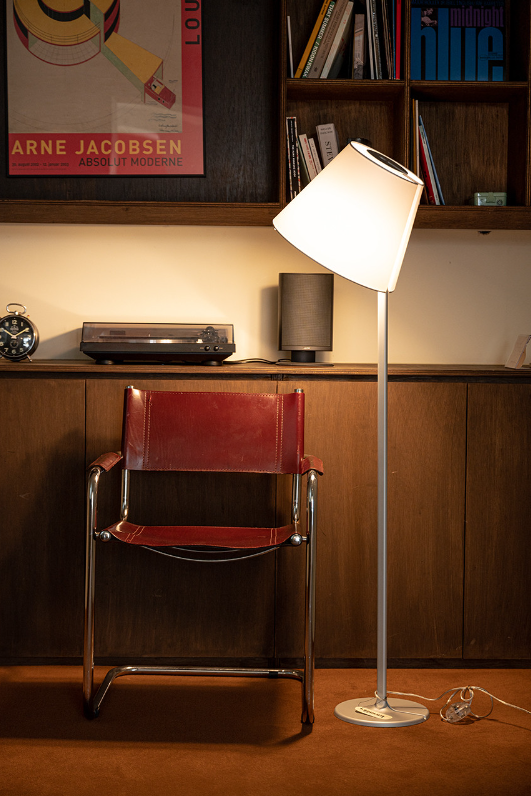 Melampo Reading Floor Lamp, Aluminium with Grey Silk Shade, E27, IP20