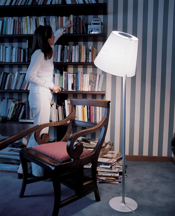 Melampo Reading Floor Lamp, Aluminium with Grey Silk Shade, E27, IP20