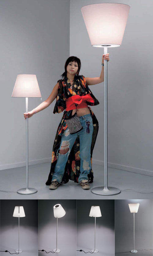 Melampo Reading Floor Lamp, Aluminium with Grey Silk Shade, E27, IP20