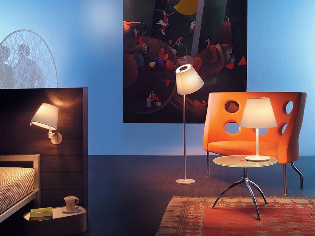 Melampo Reading Table Lamp, Aluminium with Grey Silk Shade, IP20