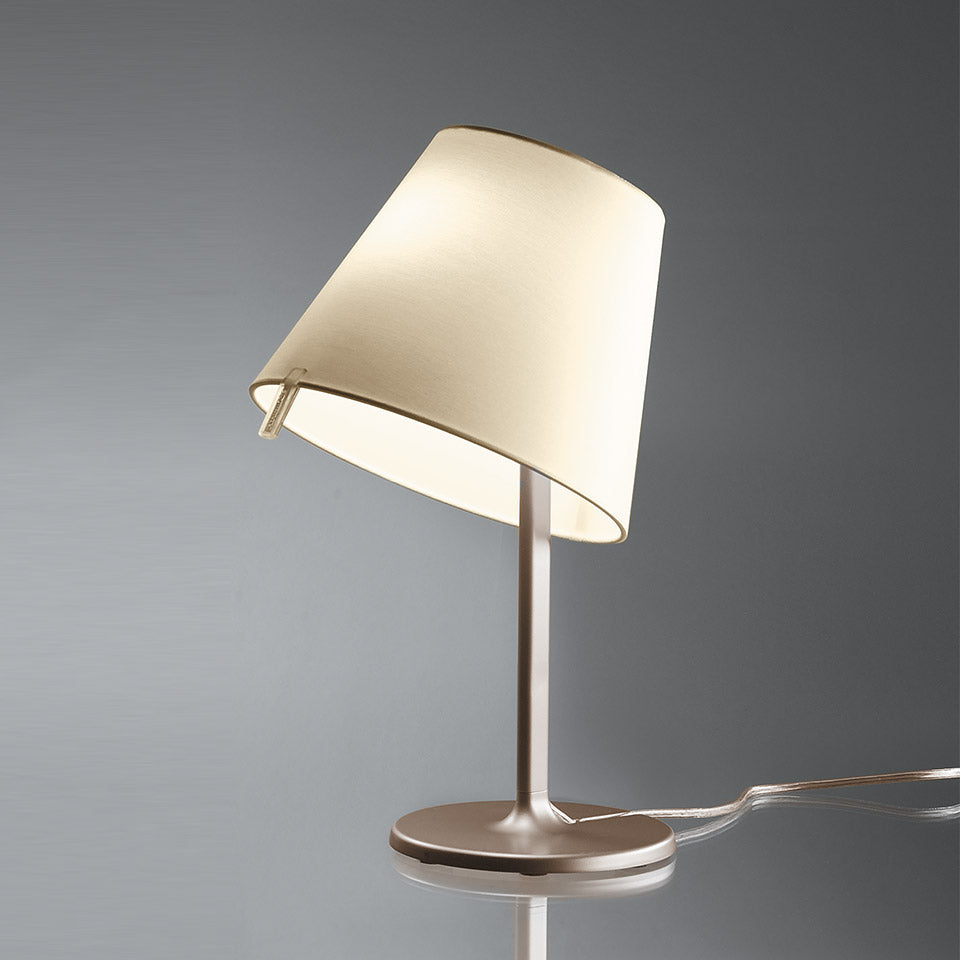 Melampo Reading Table Lamp, Aluminium with Grey Silk Shade, IP20