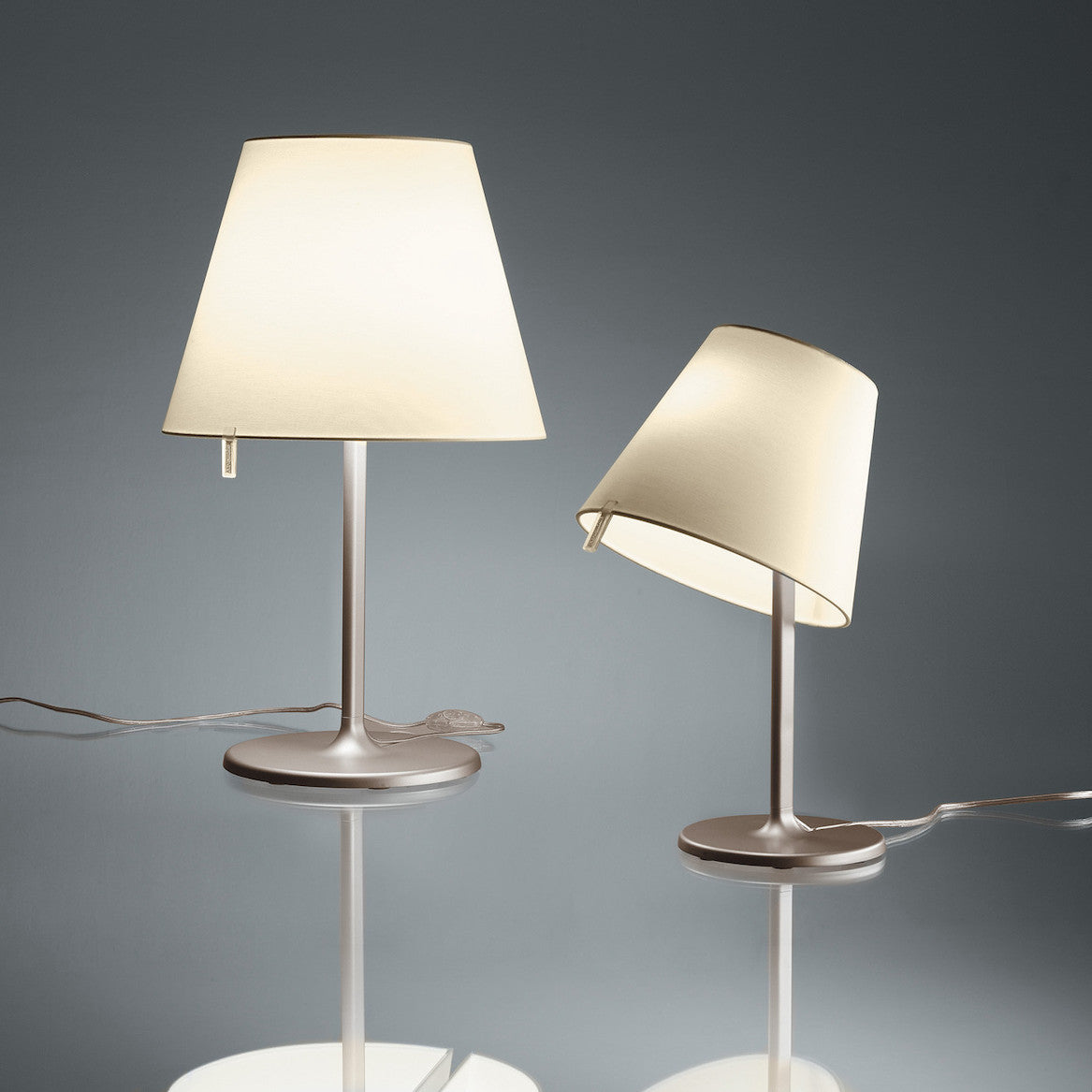 Melampo Reading Table Lamp, Aluminium with Grey Silk Shade, IP20