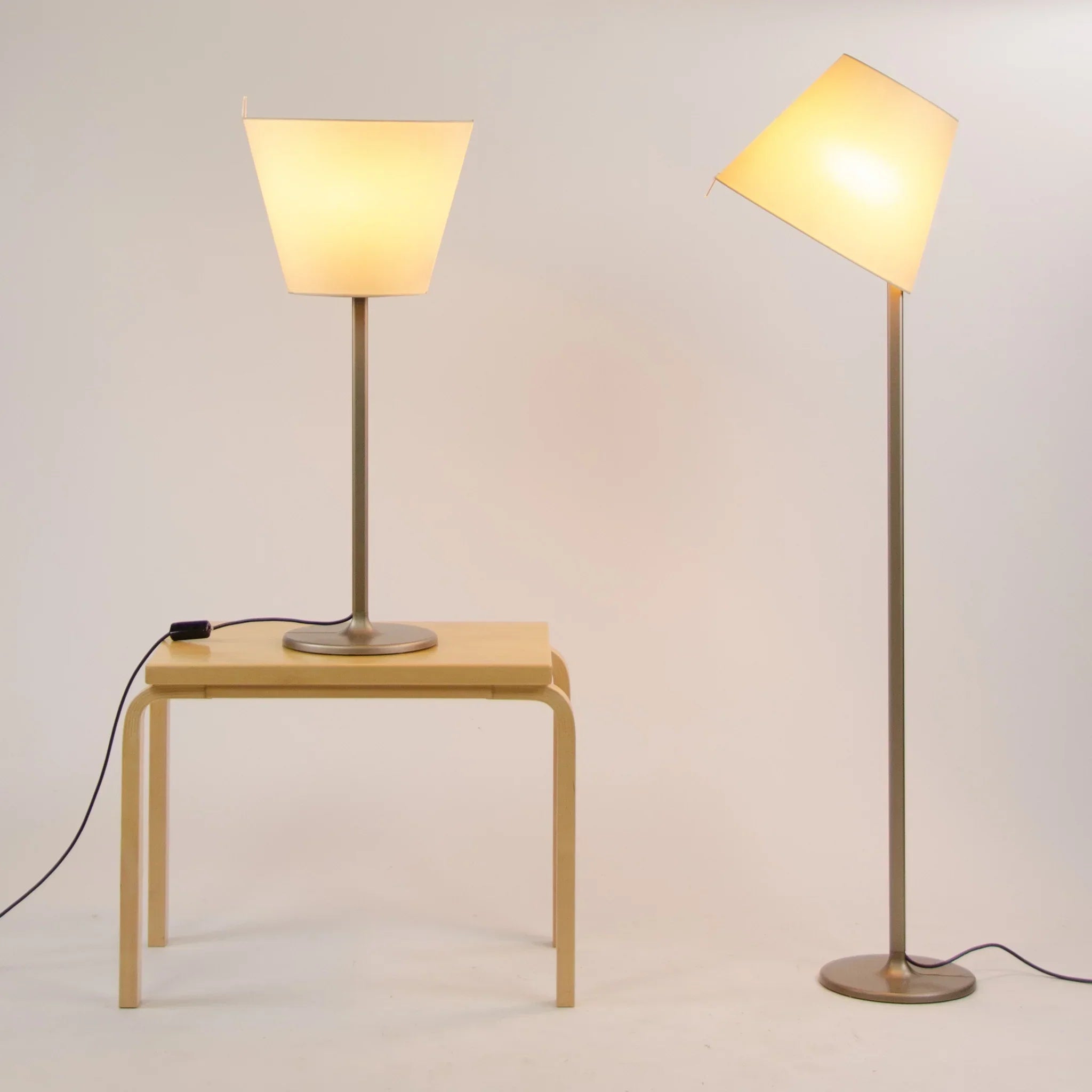 Melampo Reading Table Lamp, Aluminium with Grey Silk Shade, IP20