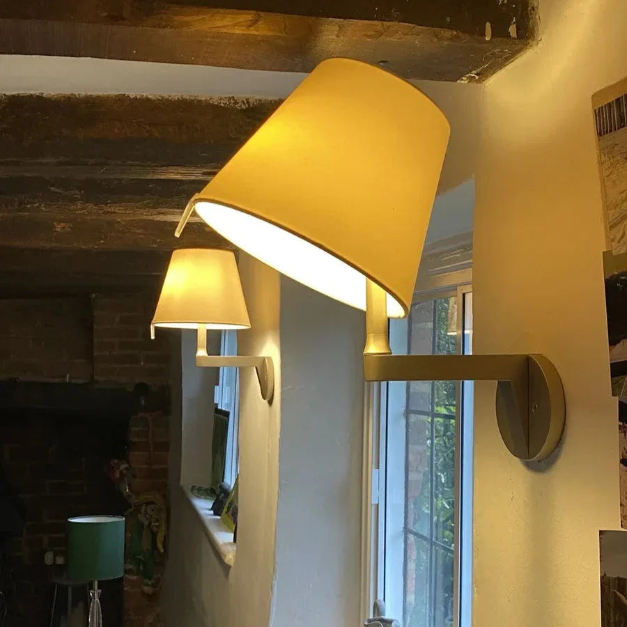 Melampo Reading Wall Light, Aluminium with Grey Silk Shade, E14 IP20