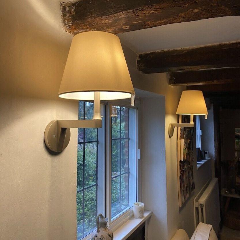 Melampo Reading Wall Light, Bronze with Ecru Silk Shade, E14 IP20