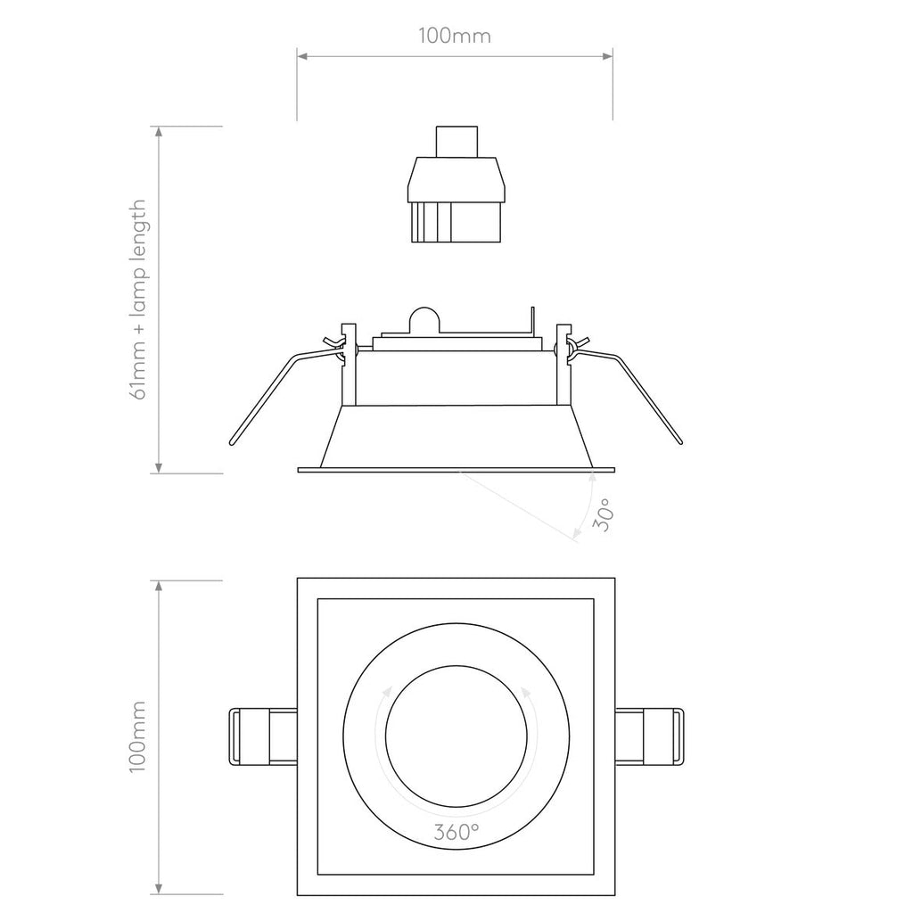 Minima Slimline Adjustable Square Downlight, White, GU10, IP20, Fire Rated