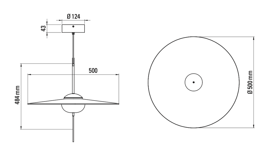 Mono Pendant, 50 cm, Frosted Glass with Black, LED, Touch Dim, IP20