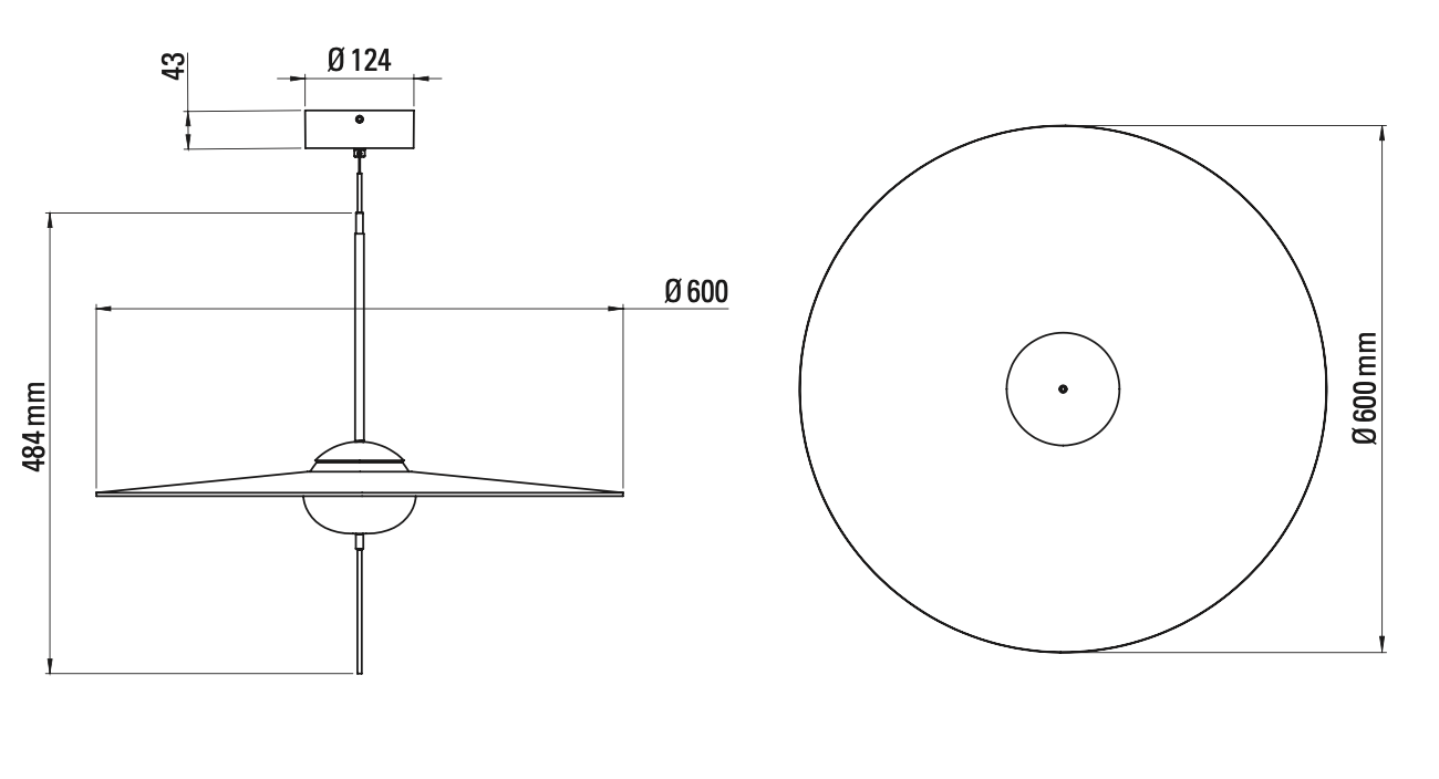 Mono Pendant, 60 cm, Frosted Glass with Black, LED, Touch Dim, IP20