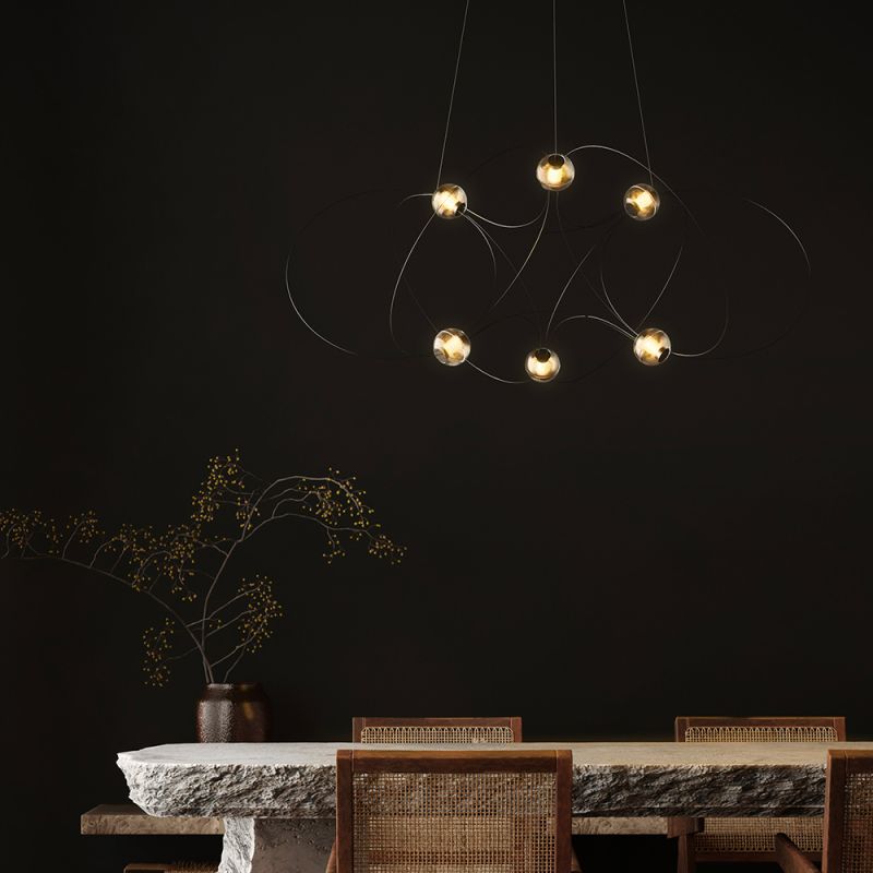 Munari 8, Linear, Black Steel with Frosted Acrylic Spheres, LED, 26W, 2400K, Triac Dim, IP20