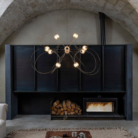 Munari 10, Oblong, Black Steel with Frosted Acrylic Spheres, LED, 32W, 2400K, Triac Dim, IP20