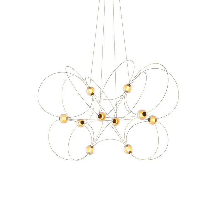 Munari 10, Oblong, Gold Steel with Frosted Acrylic Spheres, LED, 32W, 2400K, Triac Dim, IP20