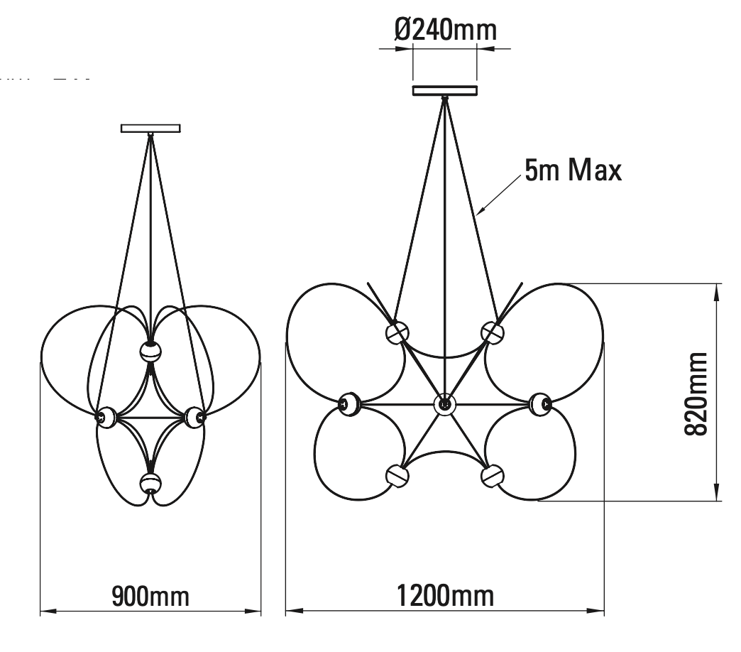 Munari 10, Oblong, Gold Steel with Frosted Acrylic Spheres, LED, 32W, 2400K, Triac Dim, IP20