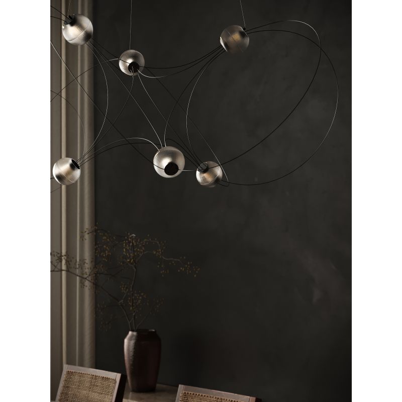 Munari 8, Linear, Black Steel with Frosted Acrylic Spheres, LED, 26W, 2400K, Triac Dim, IP20