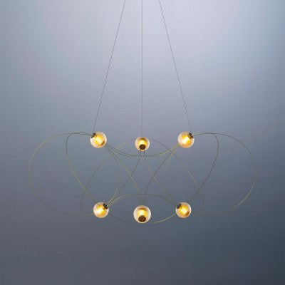 Munari 6, Round, Gold Steel with Frosted Acrylic Spheres, LED, 20W, 2400K, Triac Dim, IP20