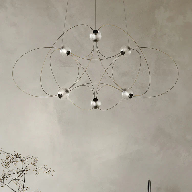 Munari 6, Round, Gold Steel with Frosted Acrylic Spheres, LED, 20W, 2400K, Triac Dim, IP20