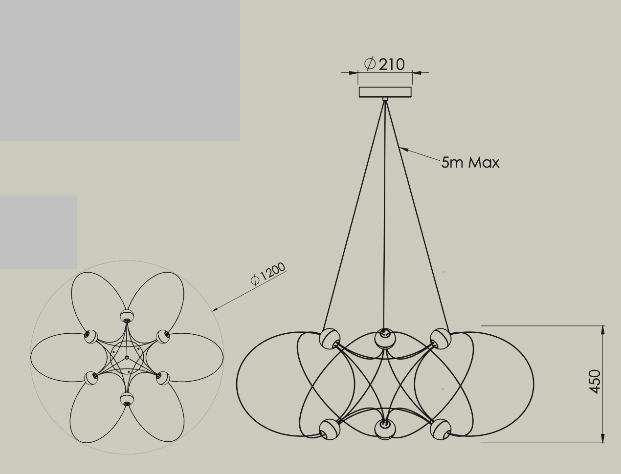 Munari 6, Round, Gold Steel with Frosted Acrylic Spheres, LED, 20W, 2400K, Triac Dim, IP20