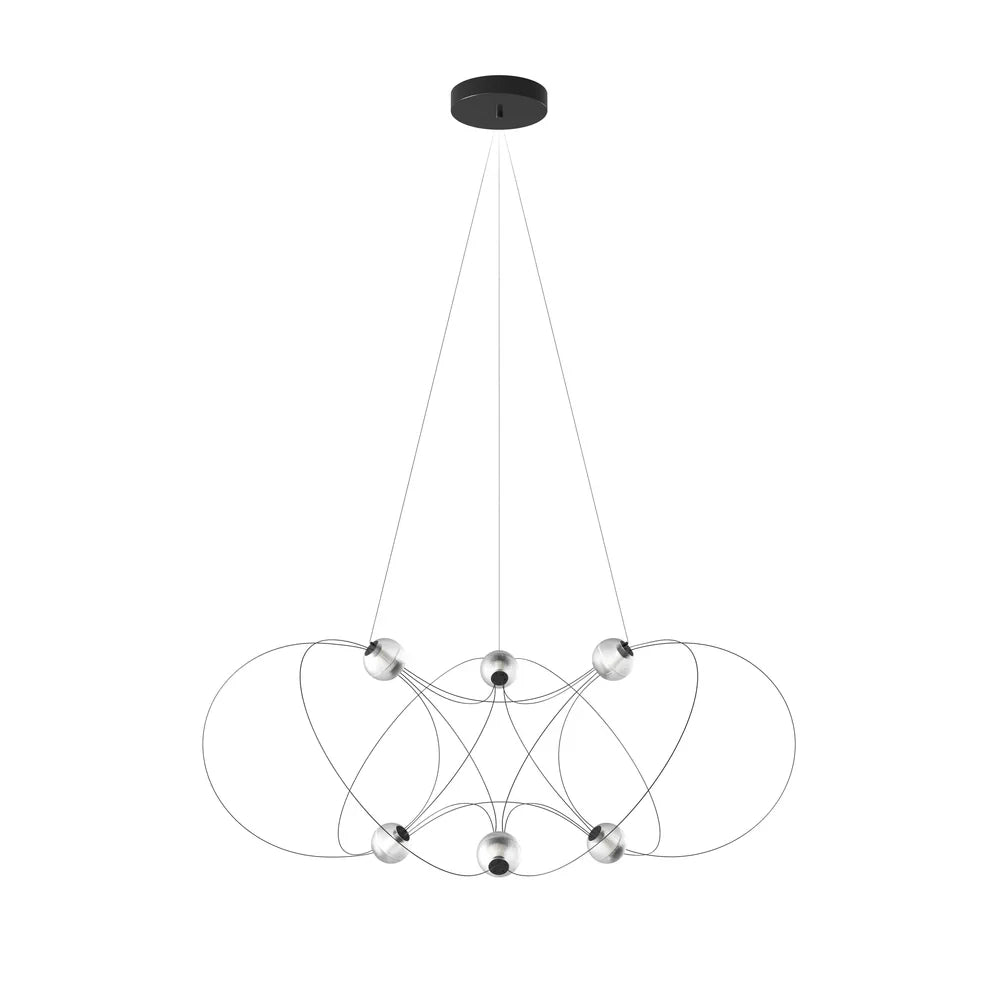 Munari 6, Round, Black Steel with Frosted Acrylic Spheres, LED, 20W, 2400K, Triac Dim, IP20