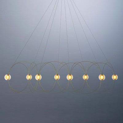 Munari 8, Linear, Gold Steel with Frosted Acrylic Spheres, LED, 26W, 2400K, Triac Dim, IP20