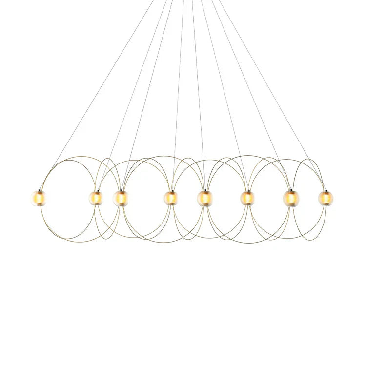 Munari 8, Linear, Gold Steel with Frosted Acrylic Spheres, LED, 26W, 2400K, Triac Dim, IP20