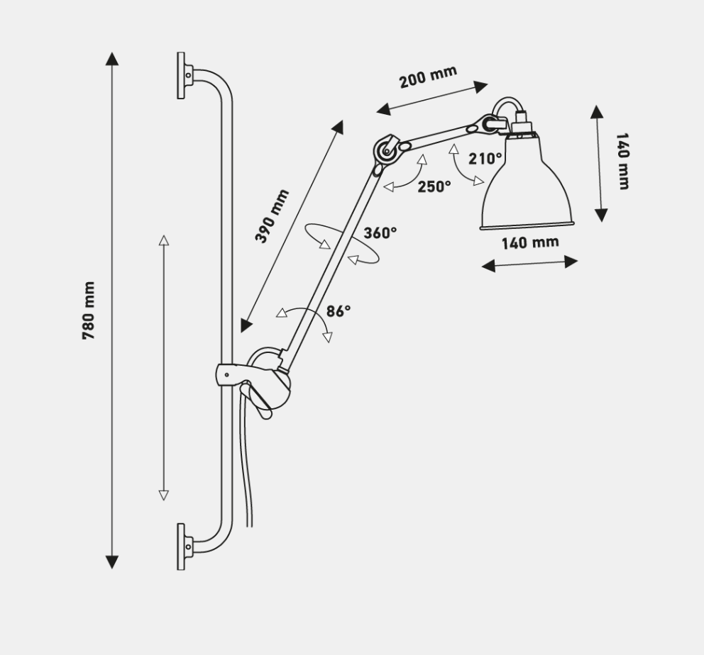 Gras N210 Adjustable Wall Bracket Round Blue Shade, Plug In, E14, IP20