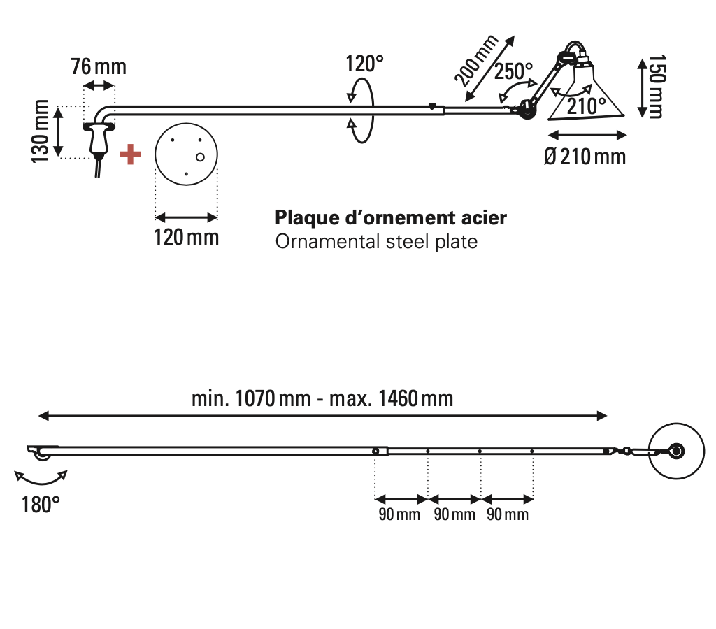 Gras N213 Adjustable Linear Wall Cone Copper Shade, Plug In, E14, IP20