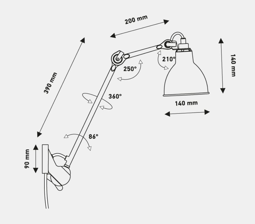Gras N222 Adjustable Wall Long Up Arm Chrome Shade, Plug In, E14, IP20
